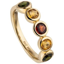 JOBO Fingerring Ring mit Citrin Granat Turmalin, 585 Gold