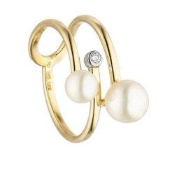 JOBO Perlenring Ring mit 2 Perlen und Diamant, 585 Gold