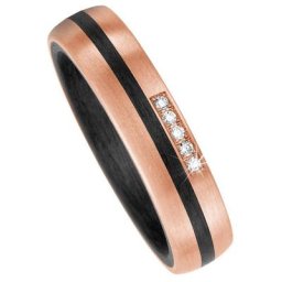 JOBO Fingerring Ring mit 5 Diamanten, Carbon und 585 Roségold