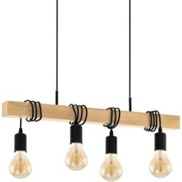 EGLO Pendelleuchte TOWNSHEND, ohne Leuchtmittel, schwarz, braun / L70 x H110 x B10,5 cm / Vintage / Retro / Esstisch
