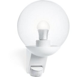 steinel Außen-Wandleuchte L 585 S WS, Bewegungsmelder, Leuchtdauer einstellbar, Tageslichtsensor, Leuchtmittel wechselbar, 180°Bewegungsmelder,mundgeblasenGlas,E27-Fassung,Kugel-Fassadenleuchte
