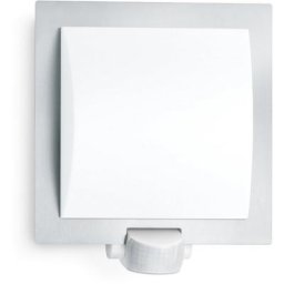 steinel Außen-Wandleuchte L 20 S, Bewegungsmelder, Leuchtdauer einstellbar, Tageslichtsensor, Leuchtmittel wechselbar, 180° Bewegungsmelder, E27-Fassung, Rostfrei, Fassadenleuchte,Silber