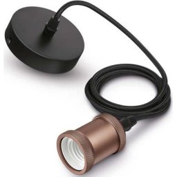 Philips Pendelleuchte Vintage Schnurpendel, LED wechselbar, E27 Rosegold/Schwarz