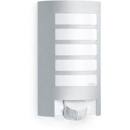 steinel Außen-Wandleuchte L 12 S SI, Bewegungsmelder, Leuchtdauer einstellbar, Tageslichtsensor, Leuchtmittel wechselbar, 180° Bewegungsmelder, Aluminium-Blende, E27-Fassung, Fassadenleuchte