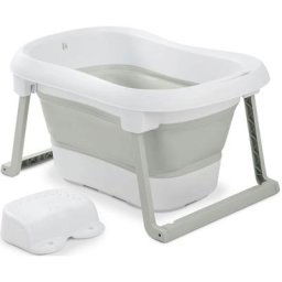 Hauck Babybadewanne Wash N Fold L, White/Sage, Faltbadewanne mit Wassertemperaturmessung am Ablaufstopfen