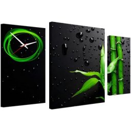 Conni Oberkircher´s Bild mit Uhr Black & Green Nature - Bambus III, Bambus (Set), mit dekorativer Uhr, Natur, Entspannung, Wellness