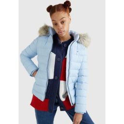 Tommy Jeans Steppjacke TJW BASIC HOODED DOWN JACKET mit Fellimitat an der Kapuze & Tommy Jeans Logo-Flag