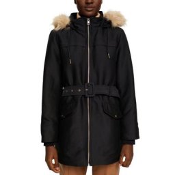 Esprit Collection Parka (mit abnehmbarem Gürtel) mit abnehmbarem Fellimitat an der Kapuze