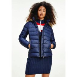 Tommy Jeans Steppjacke TJW BASIC HOODED DOWN JACKET mit Fellimitat an der Kapuze & Tommy Jeans Logo-Flag