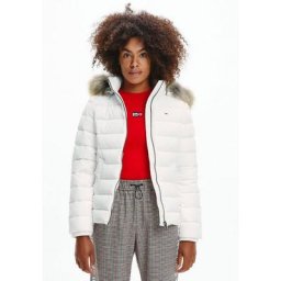 Tommy Jeans Steppjacke TJW BASIC HOODED DOWN JACKET mit Fellimitat an der Kapuze & Tommy Jeans Logo-Flag