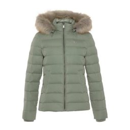 Tommy Jeans Steppjacke TJW BASIC HOODED DOWN JACKET mit Fellimitat an der Kapuze & Tommy Jeans Logo-Flag