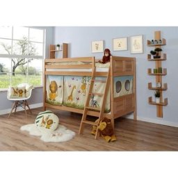 Ticaa Etagenbett Erni, mit Rollrost und Textil-Set wahlweise mit Matratze, Buche