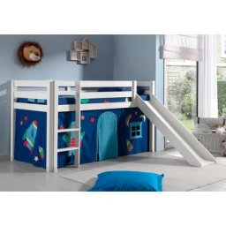 Vipack Hochbett Pino Massivholz, Textil-Design, wahlweise mit Rutsche und Bett-Tunnel