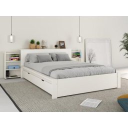 Home affaire Stauraumbett Pitra, Futonbett, mit ausziehbaren Regalen im Kopfteil, Massivholz mit MDF