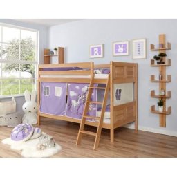 Ticaa Etagenbett Erni, mit Rollrost und Textil-Set wahlweise mit Matratze, Buche