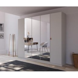 rauch Drehtürenschrank Homey by Quadra Spin mit Grifflaschen aus weichem, cognacbraunem Leder, mit Spiegel