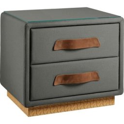 Birkenstock Nachtkommode Montevideo, inklusive Glasplatte, mit Lederlaschen-Griffen, mit Holzsockel