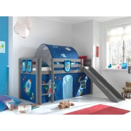 Vipack Hochbett Pino Massivholz, Textil-Design, wahlweise mit Rutsche und Bett-Tunnel