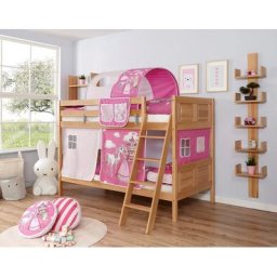 Ticaa Etagenbett Erni, mit Rollrost und Textil-Set wahlweise mit Matratze, Buche