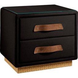 Birkenstock Nachtkommode Montevideo, inklusive Glasplatte, mit Lederlaschen-Griffen, mit Holzsockel