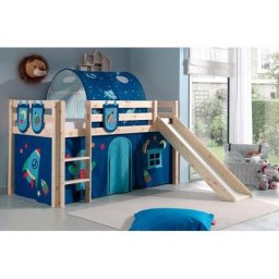 Vipack Hochbett Pino Massivholz, Textil-Design, wahlweise mit Rutsche und Bett-Tunnel