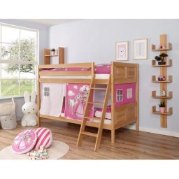 Ticaa Etagenbett Erni, mit Rollrost und Textil-Set wahlweise mit Matratze, Buche