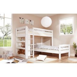 Ticaa Etagenbett Lupo, mit Rollrost und Regal, Buche