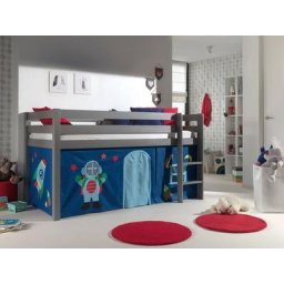 Vipack Hochbett Pino Massivholz, Textil-Design, wahlweise mit Rutsche und Bett-Tunnel