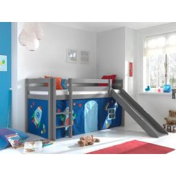 Vipack Hochbett Pino Massivholz, Textil-Design, wahlweise mit Rutsche und Bett-Tunnel