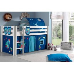 Vipack Hochbett Pino Massivholz, Textil-Design, wahlweise mit Rutsche und Bett-Tunnel
