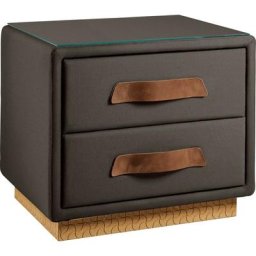 Birkenstock Nachtkommode Montevideo, inklusive Glasplatte, mit Lederlaschen-Griffen, mit Holzsockel
