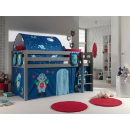 Vipack Hochbett Pino Massivholz, Textil-Design, wahlweise mit Rutsche und Bett-Tunnel