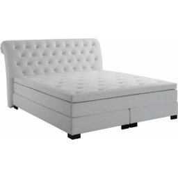 Leonique Boxspringbett Molly, inklusive Topper, aus Kunstleder, Kopfteil im Chesterfield-Look