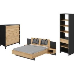 Gami Schlafzimmer-Set Mimizan, (6-St., Bett, 2 Kissen und inkl. 2x Nachttische, 1x Kleiderschrank, 1x Kommode)