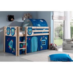 Vipack Hochbett Pino Massivholz, Textil-Design, wahlweise mit Rutsche und Bett-Tunnel