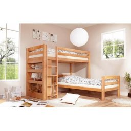 Ticaa Etagenbett Lupo, mit Rollrost und Regal, Buche