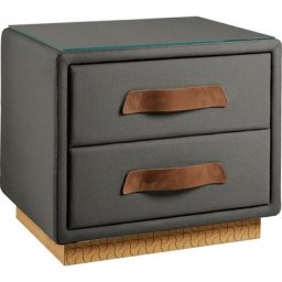 Birkenstock Nachtkommode Montevideo, inklusive Glasplatte, mit Lederlaschen-Griffen, mit Holzsockel