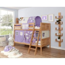 Ticaa Etagenbett Erni, mit Rollrost und Textil-Set wahlweise mit Matratze, Buche