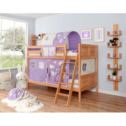 Ticaa Etagenbett Erni, mit Rollrost und Textil-Set wahlweise mit Matratze, Buche