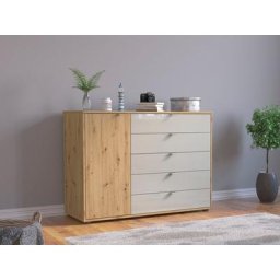 WIEMANN Kombikommode Bari, hochwertige Glas- und Massivholzfront