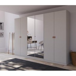 rauch Drehtürenschrank Homey by Quadra Spin mit Grifflaschen aus weichem, cognacbraunem Leder, mit Spiegel