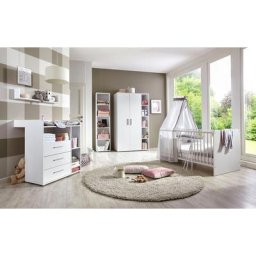 BMG Möbel Babyzimmer-Komplettset Luis, (Set, 5-St., Bett + Wickelkommode + 2-trg. Schrank + Standregal + Wandboard), Bett + Wickelkommode + 2-trg. Schrank + Standregal + Wandboard