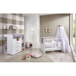 BMG Möbel Babymöbel-Set Luis, (Set, 5-St., Bett + Wickelkommode + Unterstellregal (Set 2-tlg) + Wandboard), Bett + Wickelkommode + Unterstellregal (Set 2-tlg) + Wandboard