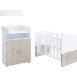 Lüttenhütt Babymöbel-Set, (Set aus: Babybett LF 70 x 140 cm, Kommode, Wickelaufsatz, Wandboard), Komplettes Babyzimmer Set 70 x 140 cm, wahlweise 3 Farbausführungen