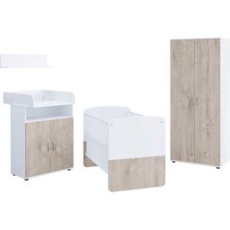 Lüttenhütt Babymöbel-Set, (Set aus: Babybett, Kommode, Wickelaufsatz, Wandboard, Kleiderschrank), Babyzimmer Set best. aus Babybett 70 x 140 cm, 3 Farbausführungen