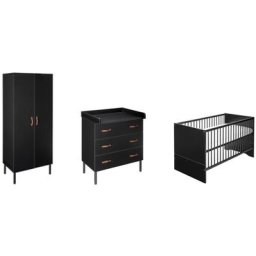 Schardt Babyzimmer-Komplettset Camiel Black, (Set, 3-St., Kinderbett, Schrank, Wickelkommode), mit Kinderbett mit Umbauseiten, 2-trg. Schrank und Wickelkommode