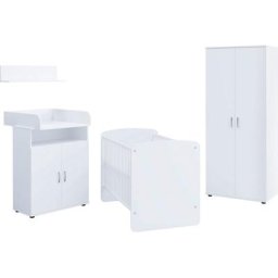 Lüttenhütt Babymöbel-Set, (Set aus: Babybett, Kommode, Wickelaufsatz, Wandboard, Kleiderschrank), Babyzimmer Set best. aus Babybett 70 x 140 cm, 3 Farbausführungen