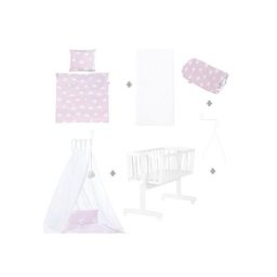 roba® Stubenbett Komplettwiegenset, Kleine Wolke rosa, Wiege, mit Komplettausstattung, mit 4 Rollen