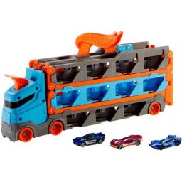 Hot Wheels Spielzeug-Transporter 2-in-1 Rennbahn-Transporter, mit drei Hot Wheels Fahrzeugen