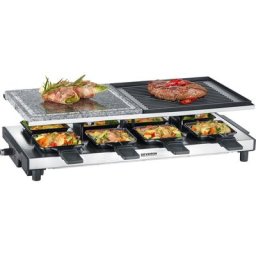 Severin Raclette RG 2373, 8 Raclettepfännchen, 1700 W, Naturgrillstein, Gussplatte, Temperaturregler, Antihaftbeschichtung